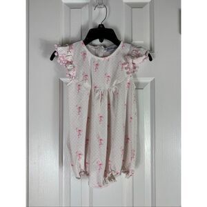 Smockingbird Girls Flamingo Print Pom Pom Bubble Romper Size 3